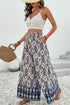Blue Boho Pattern Print High Waist Wide Leg Loose Pants